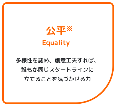 「「公平※ Equality」多様性を認め、創意工夫すれば、誰もが同じスタートラインに立てることを気づかせる力